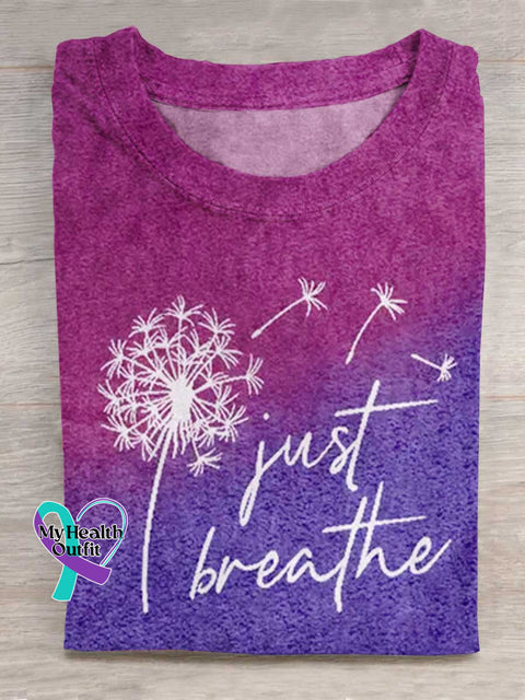 Just Breathe Art Print Casual Cotton T-shirt Purple / S