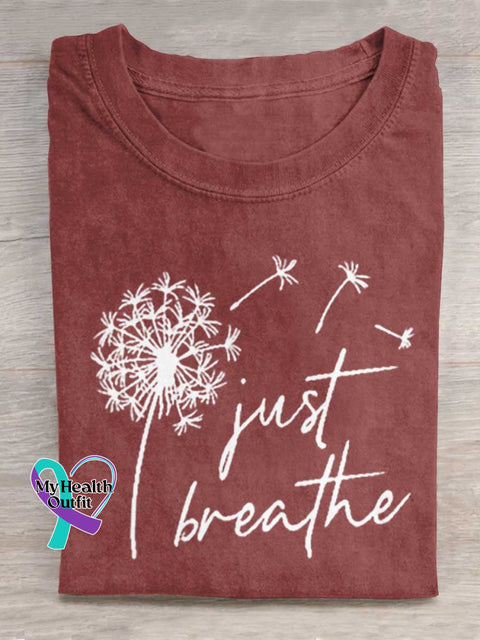 Just Breathe Art Print Casual Cotton T-shirt Red / S