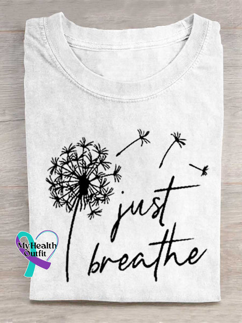 Just Breathe Art Print Casual Cotton T-shirt White / S