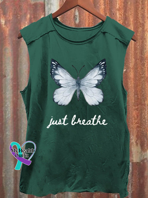 Just Breathe Art Print Casual Shirt Green / S