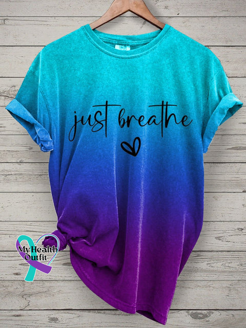 Just Breathe Mental Health Print Casual T-Shirt Breathe-1 / S