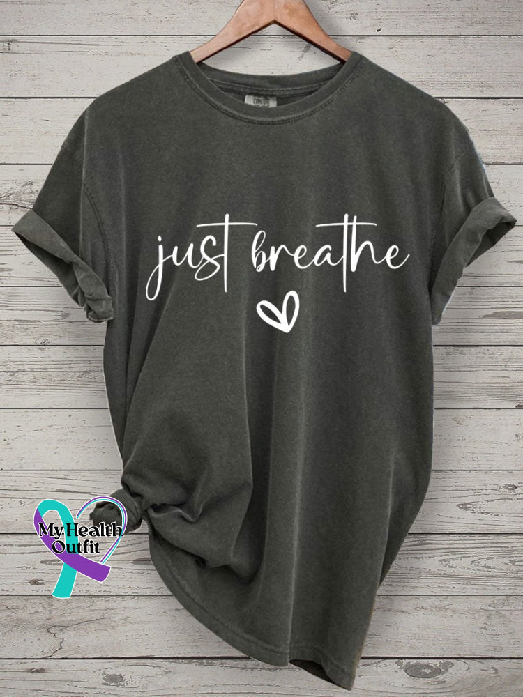 Just Breathe Mental Health Print Casual T-Shirt Breathe-3 / S