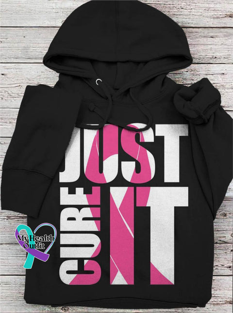 Just Cure It Breast Cancer Awareness Print Casual Hoodie Black / S