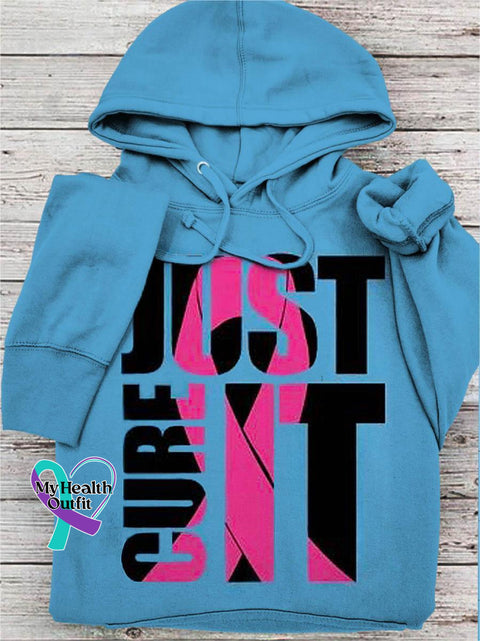 Just Cure It Breast Cancer Awareness Print Casual Hoodie Blue / S