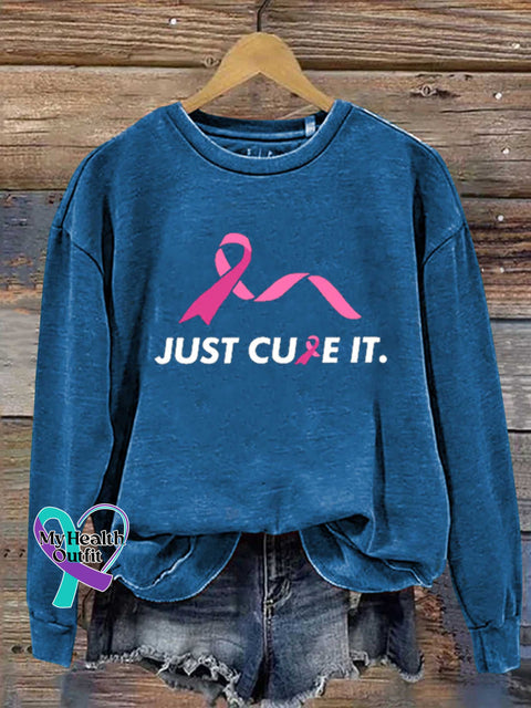 Just Cure It Breast Cancer Awareness Print Casual Sweatshirt Blue / S