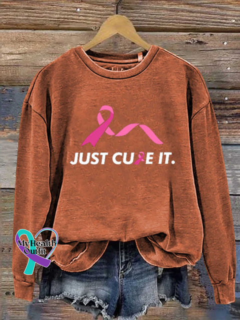 Just Cure It Breast Cancer Awareness Print Casual Sweatshirt Orange / S