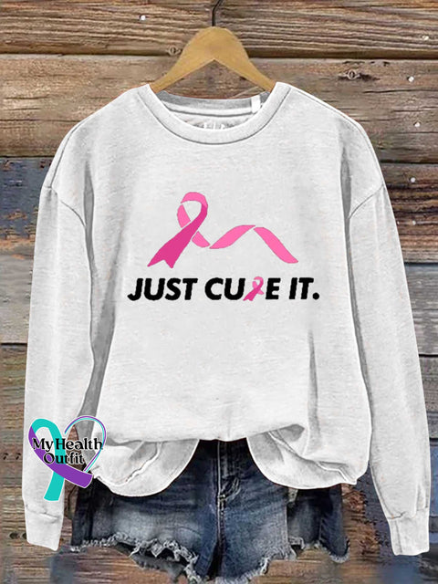 Just Cure It Breast Cancer Awareness Print Casual Sweatshirt White / S