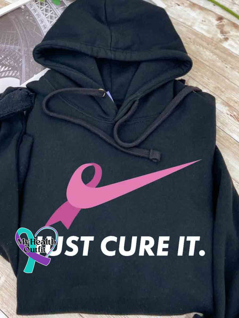 Just Cure It Breast Cancer Hooded Sweatshirt Black / S