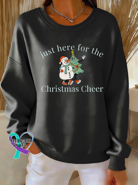 Just Here For The Christmas Cheer Print Casual Sweatshirt Black / S