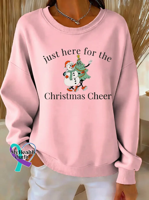 Just Here For The Christmas Cheer Print Casual Sweatshirt Pink / S
