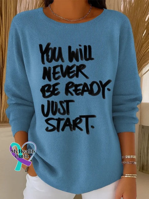 Just Start Art Print Casual Pullover Sweater Blue / S