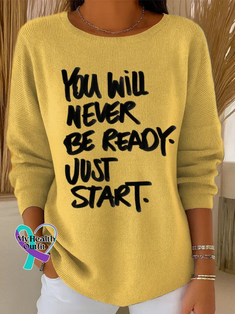 Just Start Art Print Casual Pullover Sweater Yellow / S