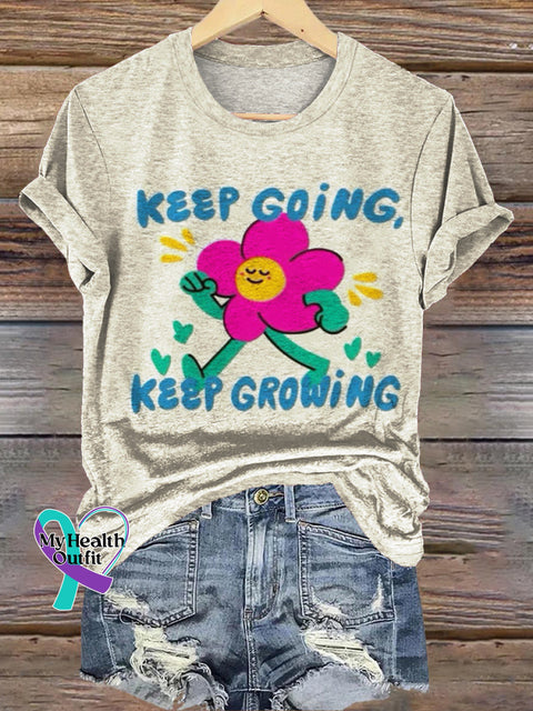Keep Going Keep Growing Printed Casual Crew Neck Short Sleeve T-Shirt Multicolor / S