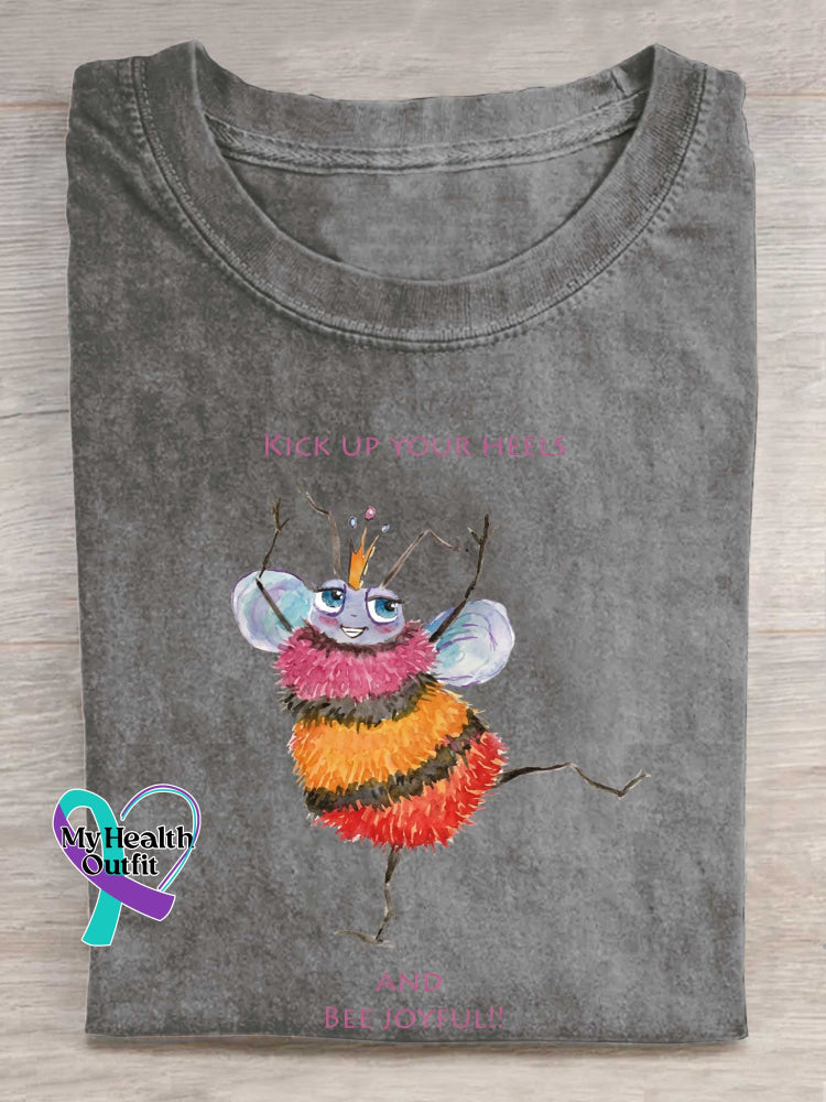 Kick Up Your Heels And Bee Joyful Print T-shirt Grey / S