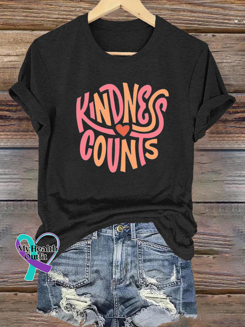 Kindness Counts Printed Casual Crew Neck Short Sleeve T-Shirt Black / S