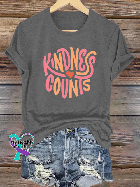 Kindness Counts Printed Casual Crew Neck Short Sleeve T-Shirt Grey / S