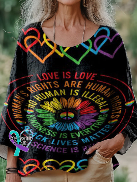 Kindness Is Everything Rainbow Print Casual Cotton Linen Top Multicolor / S