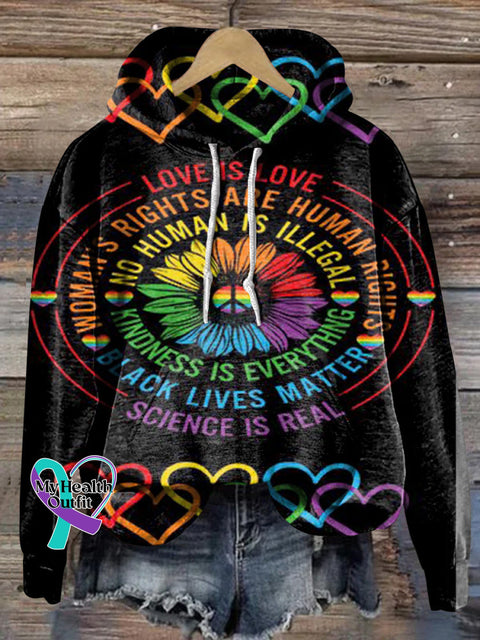 Kindness Is Everything Rainbow Print Leisure Hoodie Multicolor / S