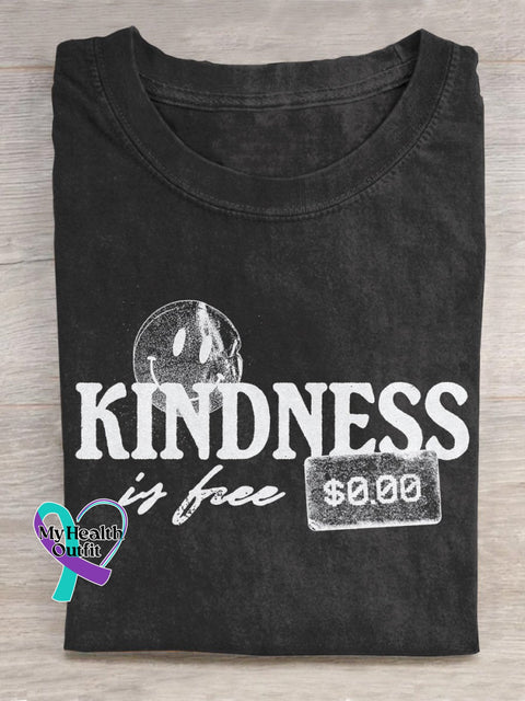 “Kindness Is Free” Positive Attitude Statement Slogan Printed T-Shirt Black / S