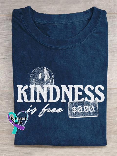 “Kindness Is Free” Positive Attitude Statement Slogan Printed T-Shirt Blue / S