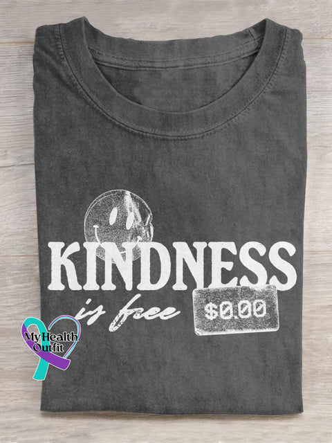 “Kindness Is Free” Positive Attitude Statement Slogan Printed T-Shirt Grey / S