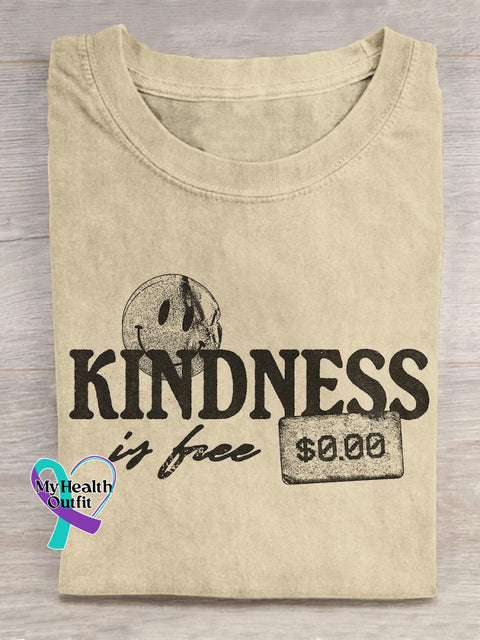 “Kindness Is Free” Positive Attitude Statement Slogan Printed T-Shirt Sand / S