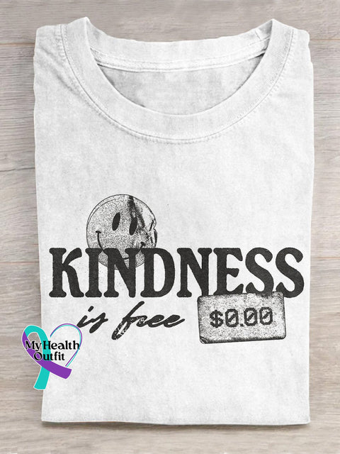 “Kindness Is Free” Positive Attitude Statement Slogan Printed T-Shirt White / S