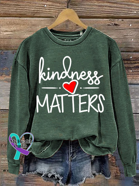 Kindness Matter Print Casual Sweatshirt Green / S