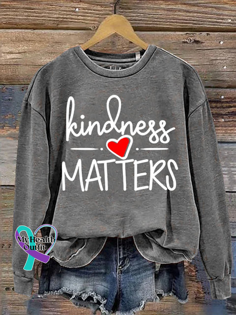 Kindness Matter Print Casual Sweatshirt Grey / S