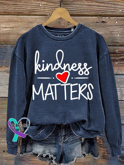 Kindness Matter Print Casual Sweatshirt Navyblue / S