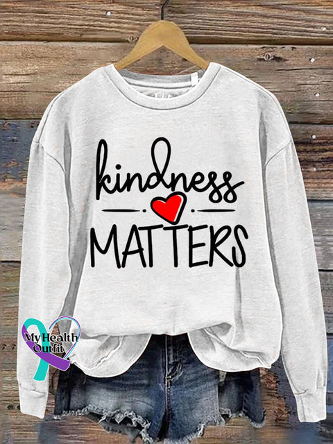 Kindness Matter Print Casual Sweatshirt White / S