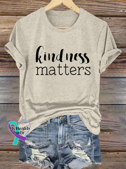 Kindness Matters Printed Casual Crew Neck Short Sleeve T-Shirt Beige / S