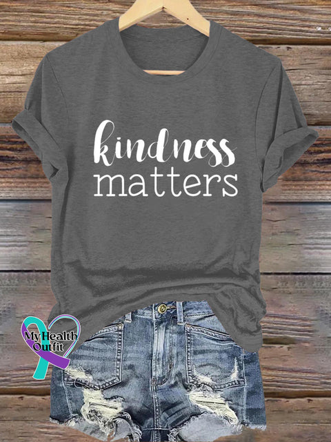 Kindness Matters Printed Casual Crew Neck Short Sleeve T-Shirt Grey / S