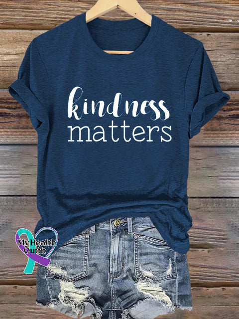 Kindness Matters Printed Casual Crew Neck Short Sleeve T-Shirt NavyBlue / S