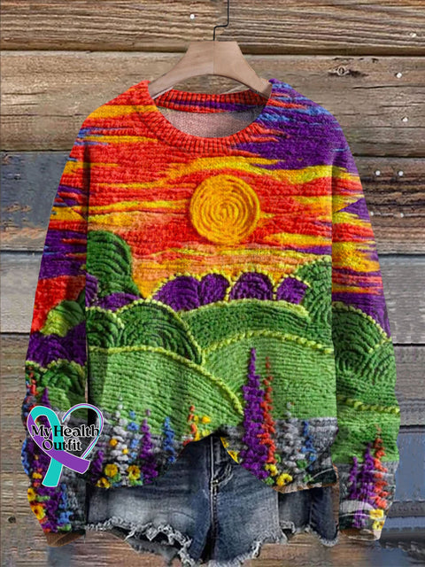 Landscape Craft Print Knit Pullover Sweater As Picture / S