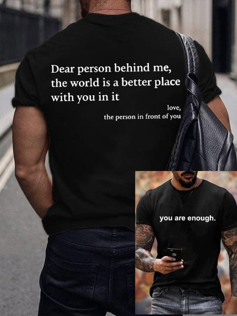🔥Last Day 49% Off🔥 Men’s You Are Enough Printed Round Neck T-Shirt Black / S