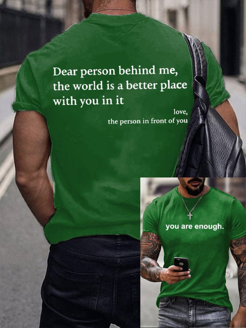 🔥Last Day 49% Off🔥 Men’s You Are Enough Printed Round Neck T-Shirt Green / S