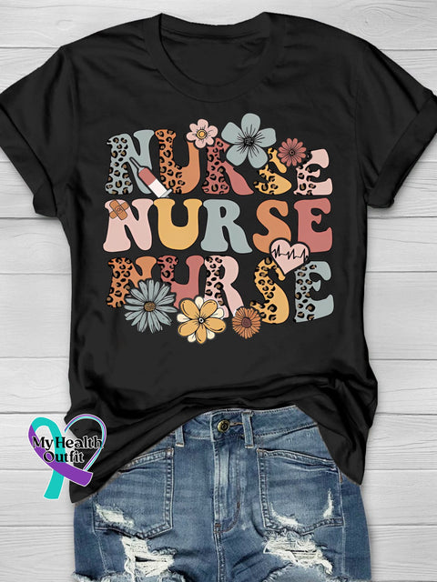 Leopard Flower Nurse Printing T-Shirt Black / S