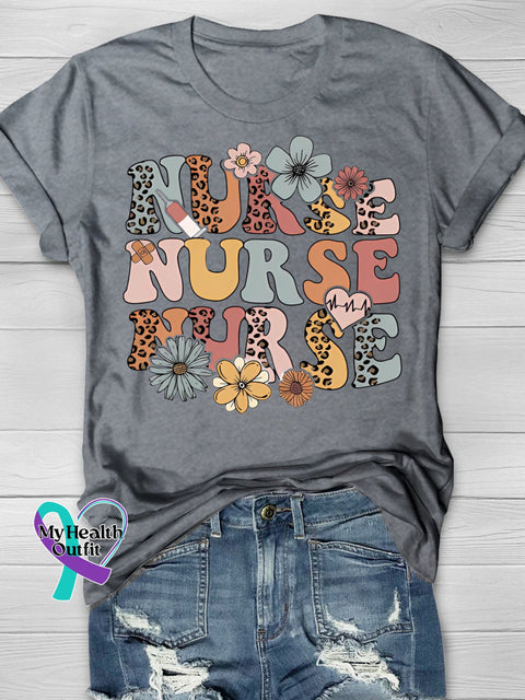 Leopard Flower Nurse Printing T-Shirt Grey / S