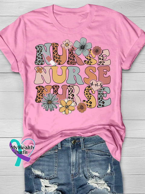 Leopard Flower Nurse Printing T-Shirt Pink / S