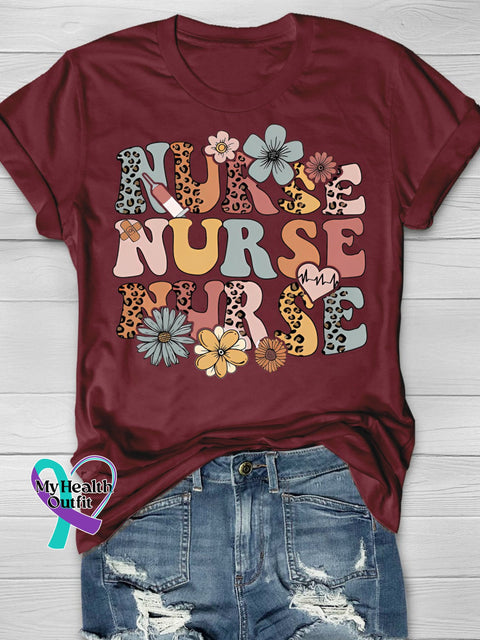 Leopard Flower Nurse Printing T-Shirt Red / S