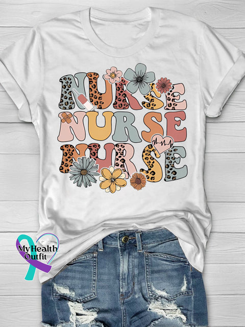 Leopard Flower Nurse Printing T-Shirt White / S