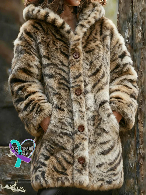 Leopard-print Cat Pattern Cozy Knit Hooded Cardigan Multicolor / S