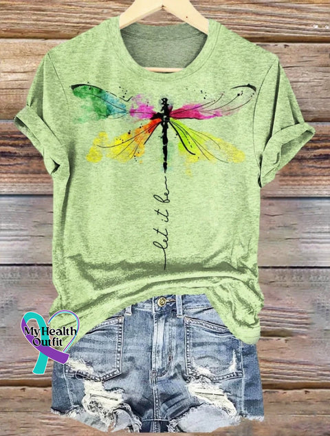 Let It Be Dragonfly Printed Crew Neck Women’s T-Shirt Celadon Green / S