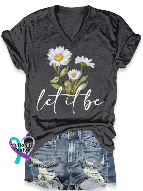 Let It Be Flower Art Print Casual T-Shirt Black / S