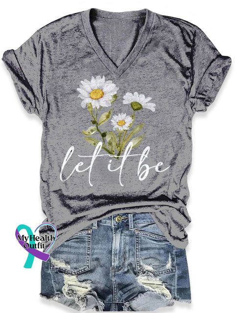 Let It Be Flower Art Print Casual T-Shirt Grey / S