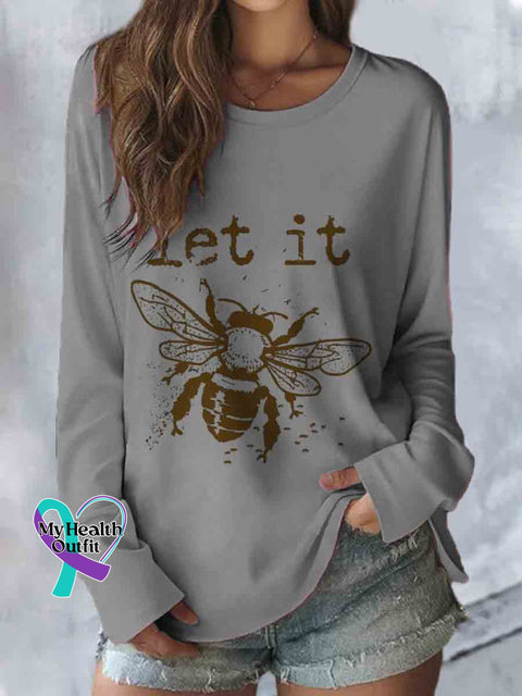 Let It Bee Art Casual Long Sleeve Top Grey / S