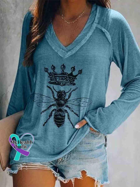Let It Bee Art Long Sleeve Tops Blue / S