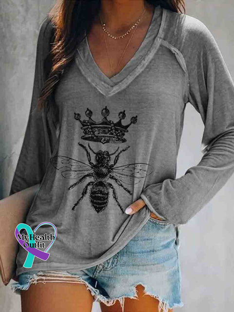 Let It Bee Art Long Sleeve Tops Gray / S