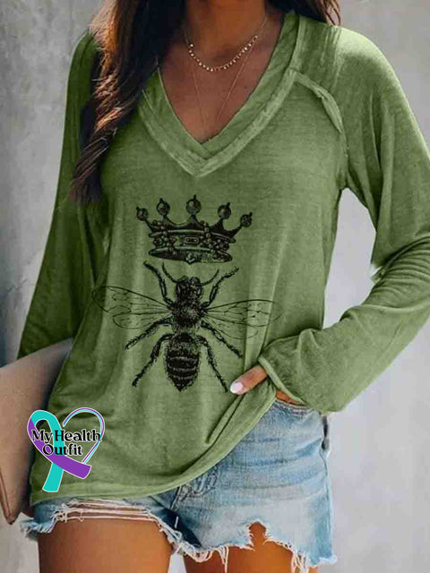 Let It Bee Art Long Sleeve Tops Green / S